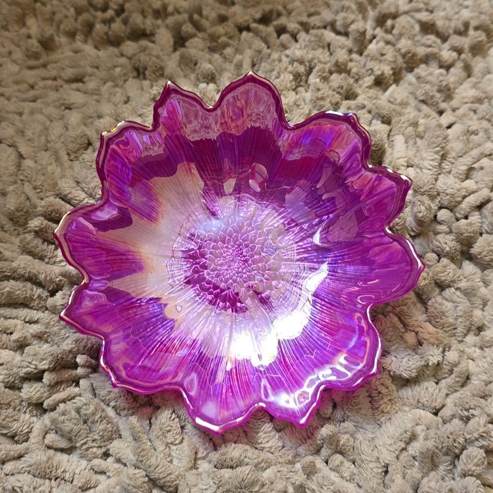 Akcam Pink Luster Iridescent‎ Decorative Glass Candy Dish 6 in Bowl